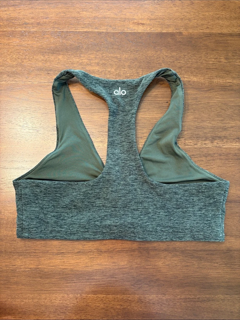 ALO Yoga Heather Green Racerback V-Neck Sports Bra